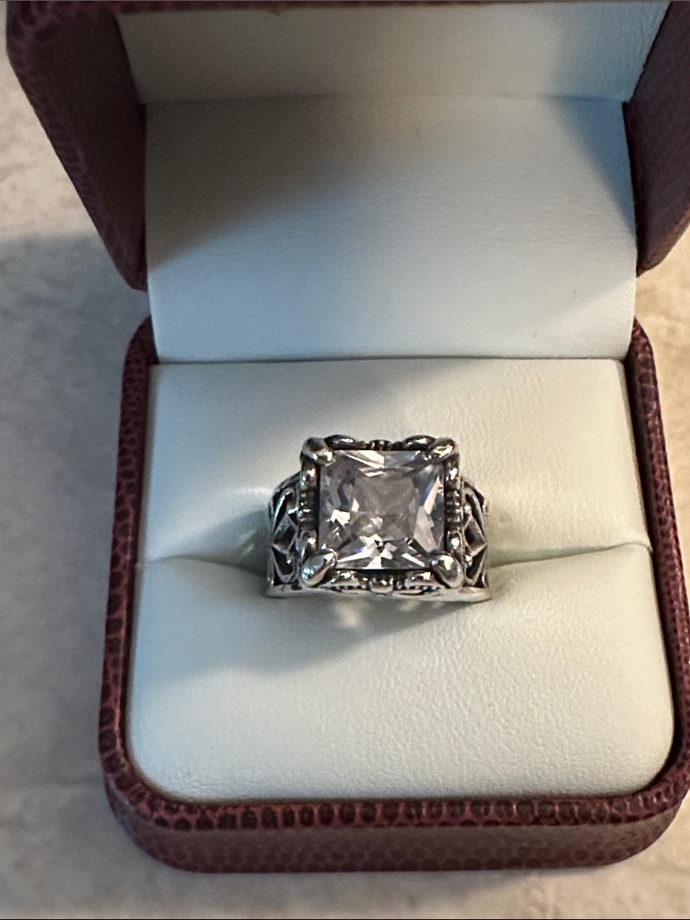 Silpada Sterling Silver Filigree Square CZ Ring